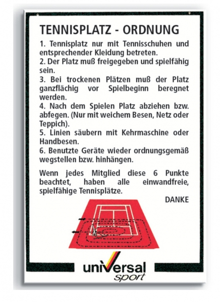 Hinweisschild für Platzordnung